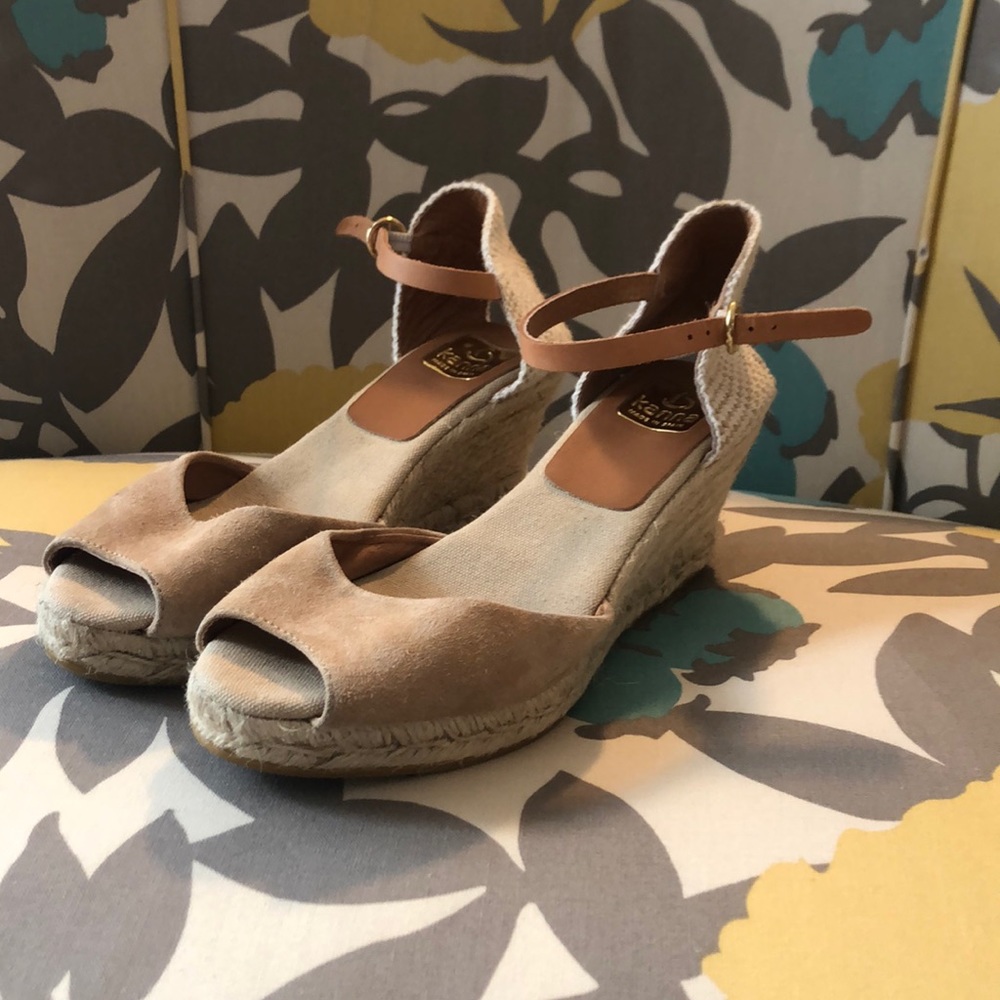 Real leather and suede espadrille wedges